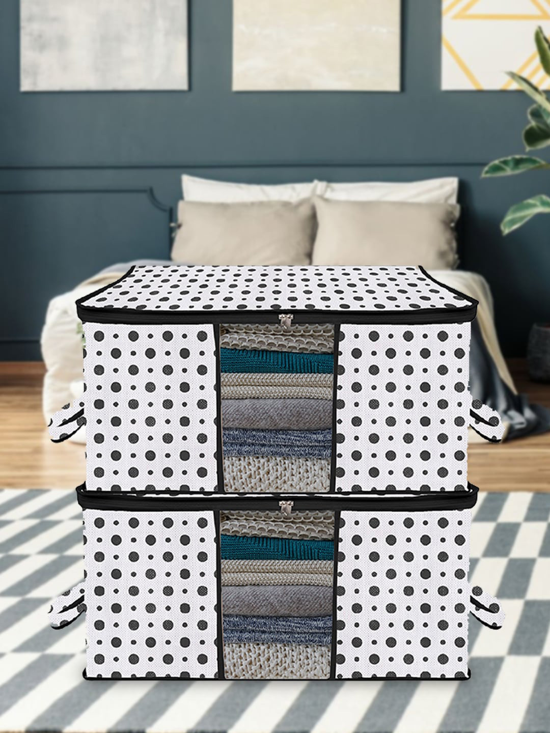 Kuber Industries Blue 2-Pieces Non Woven Fabric Multi-Storage Organizers