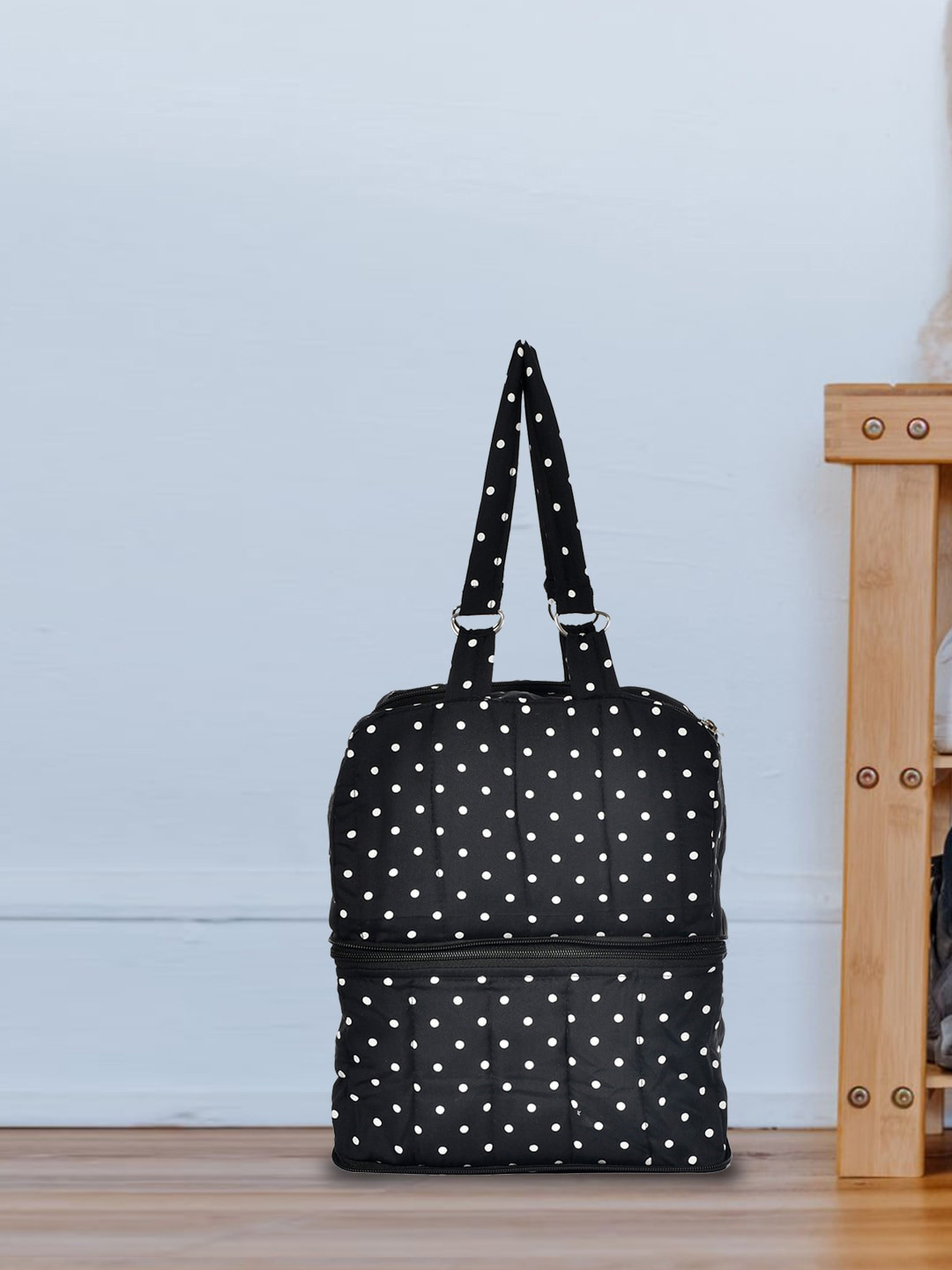 Kuber Industries Black Polka Dots Printed Cotton Travel Toiletry Bag