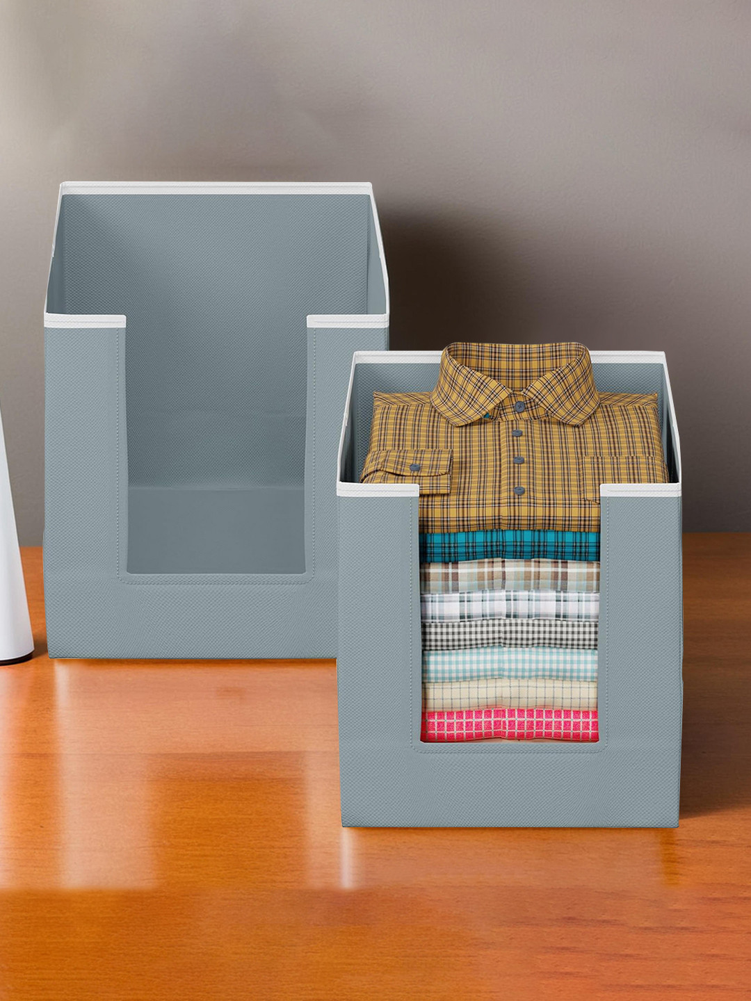 Kuber Industries Grey 2 Pieces Shirt Stacker Wardrobe Organizer