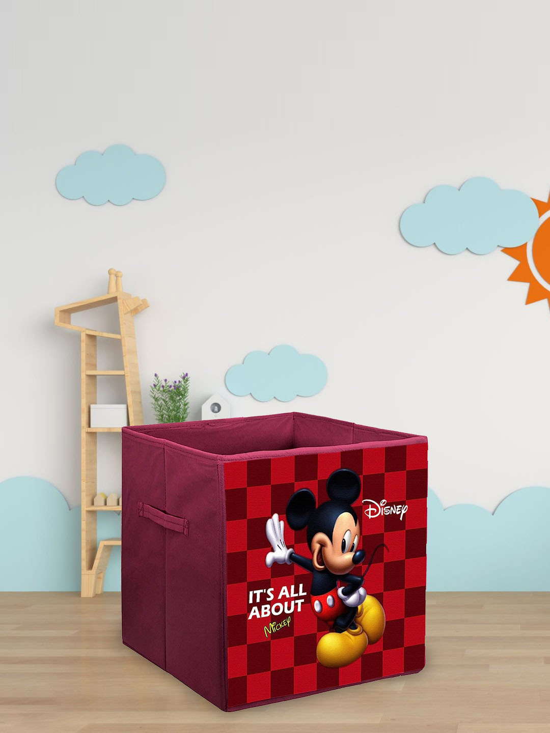 Kuber Industries Maroon Mouse Printed Non-Woven Foldable Storage Cube Box With Handle