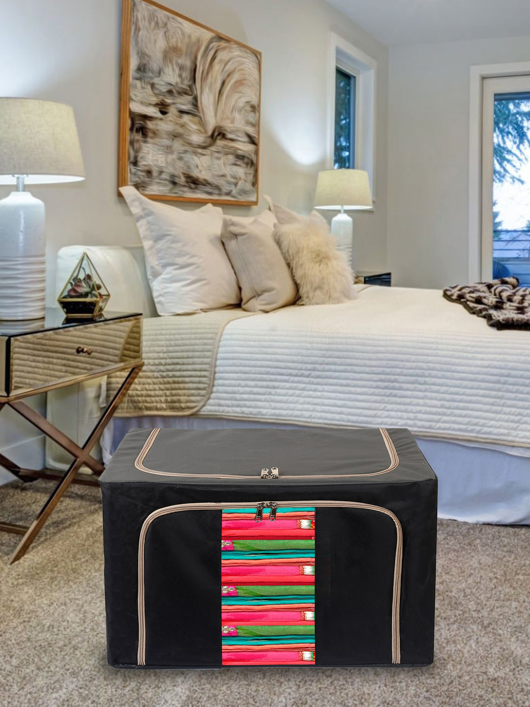 Kuber Industries Black & Grey Foldable Tranparent Window Multi-Utility Organiser