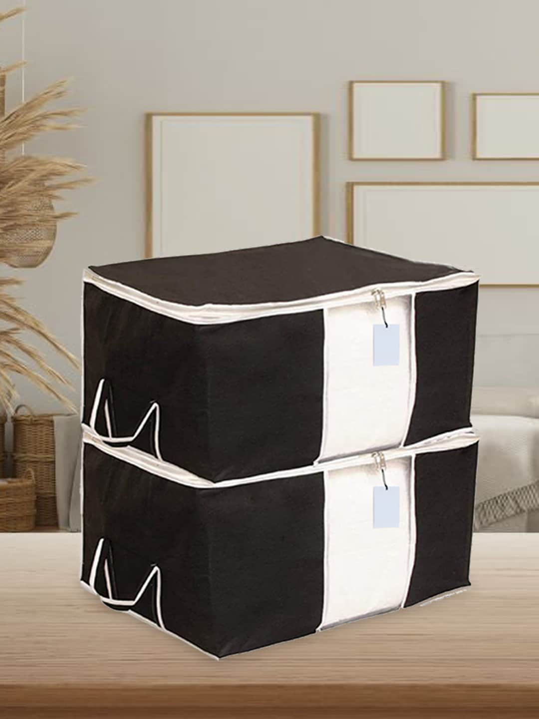 Kuber Industries Black 4 Pieces Printed Fabric Saree Organizers