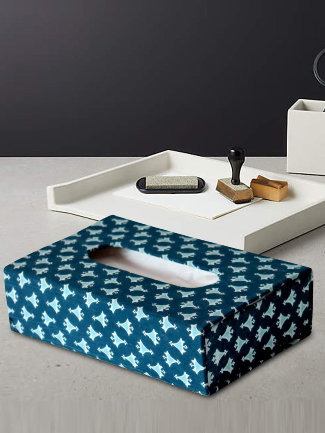 Kuber Industries Blue Printed Tissue Paper Box