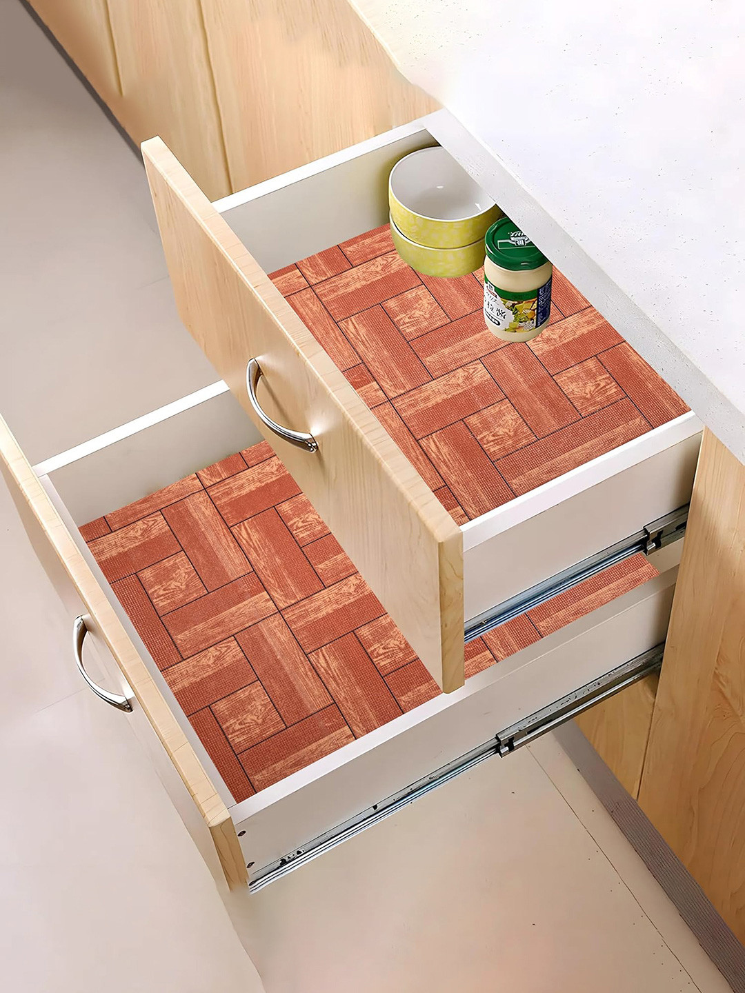 Kuber Industries Brown Wooden Checkered Printed Anti Slip Self Cover Roll 5 m