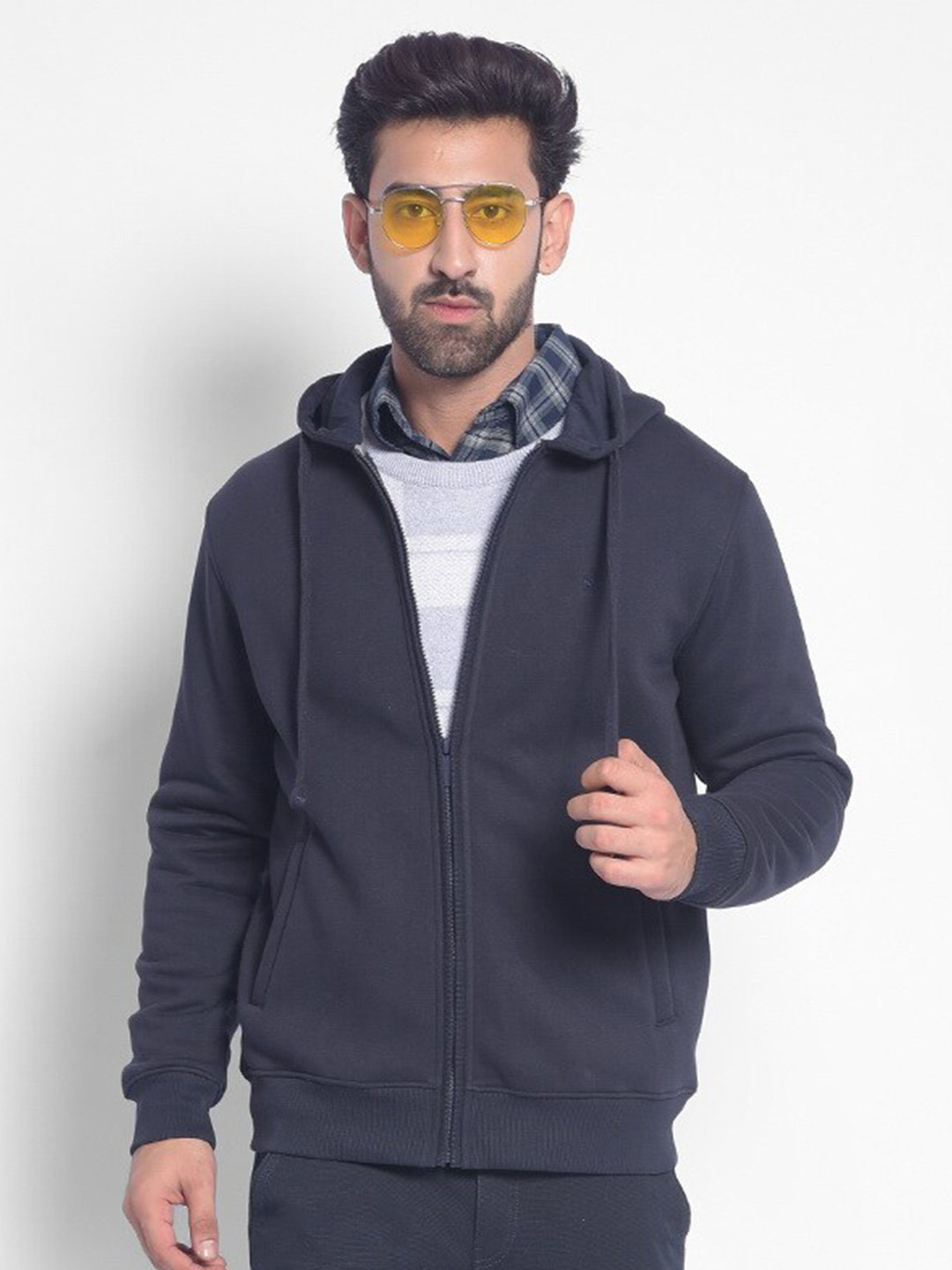 Crimsoune Club Hooded Neck Long Sleeve Zip Front Open Sweatshirt