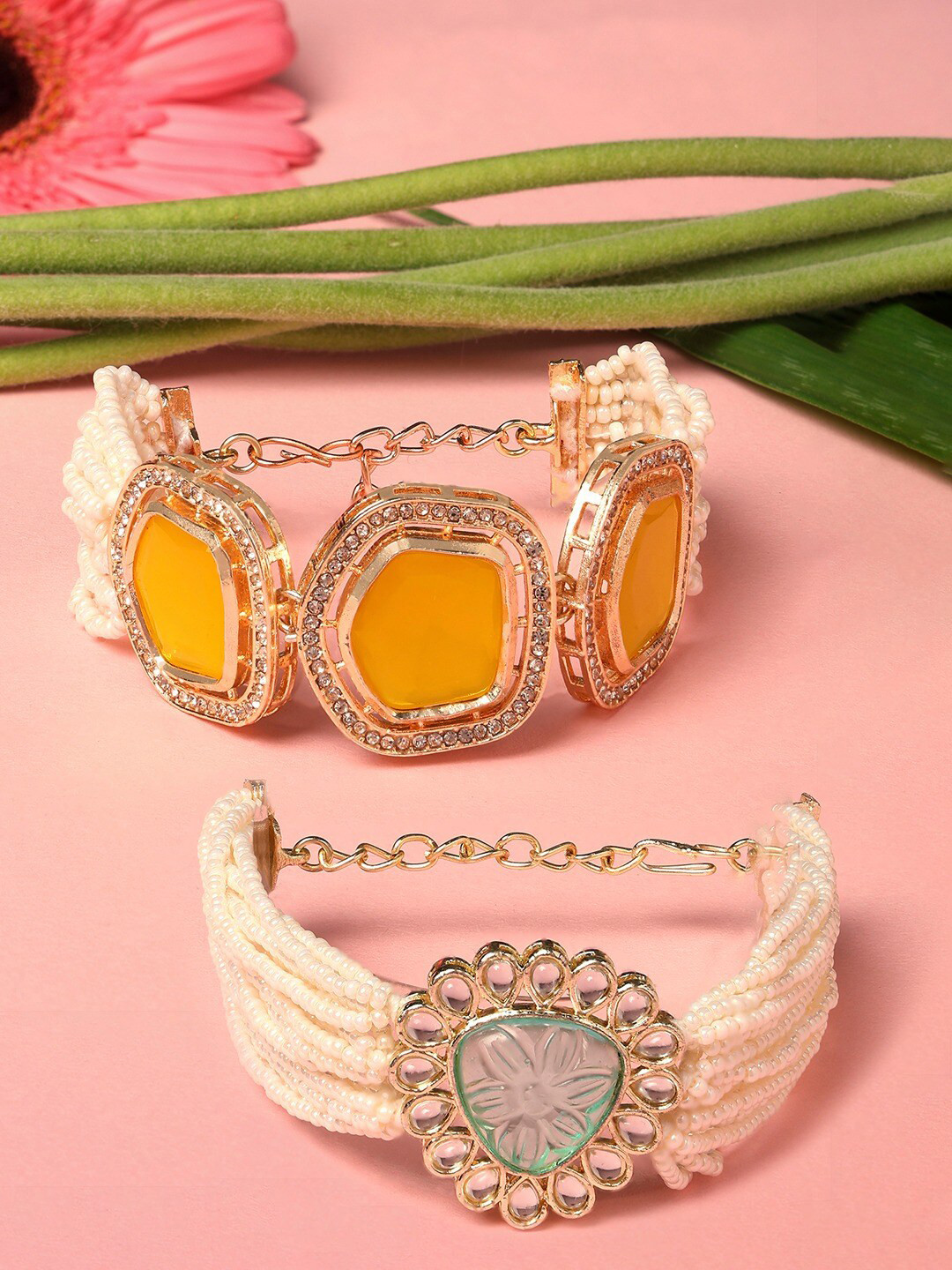 Zaveri Pearls Set Of 2 Gold-Plated Multistrand Bracelet