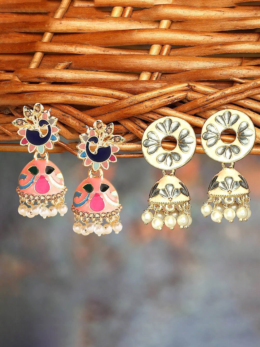 Zaveri Pearls Set Of 2 Gold-Pated Dome Shaped Jhumkas