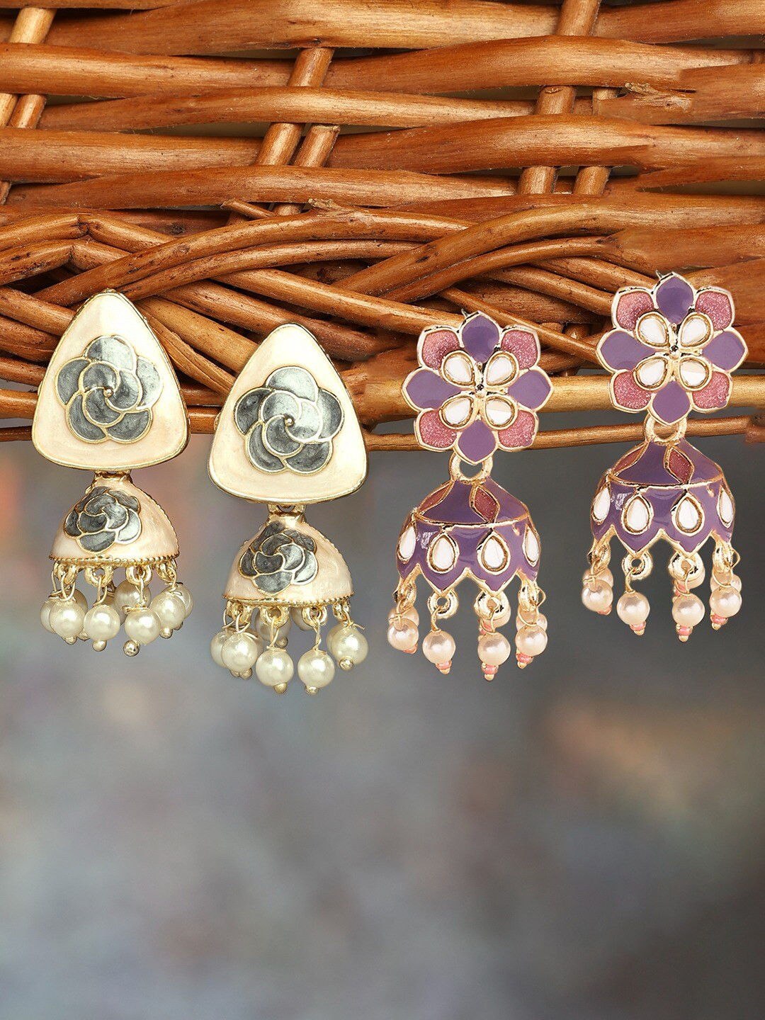 Zaveri Pearls Set Of 2 Gold-Plated Dome Shaped Jhumkas