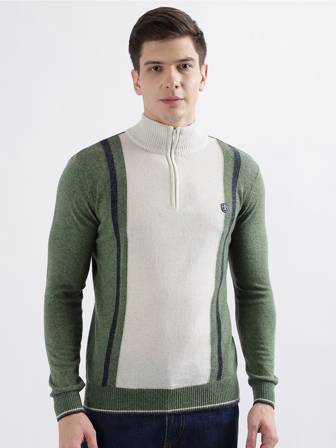 Iconic Colourblocked Mock Collar Pullover