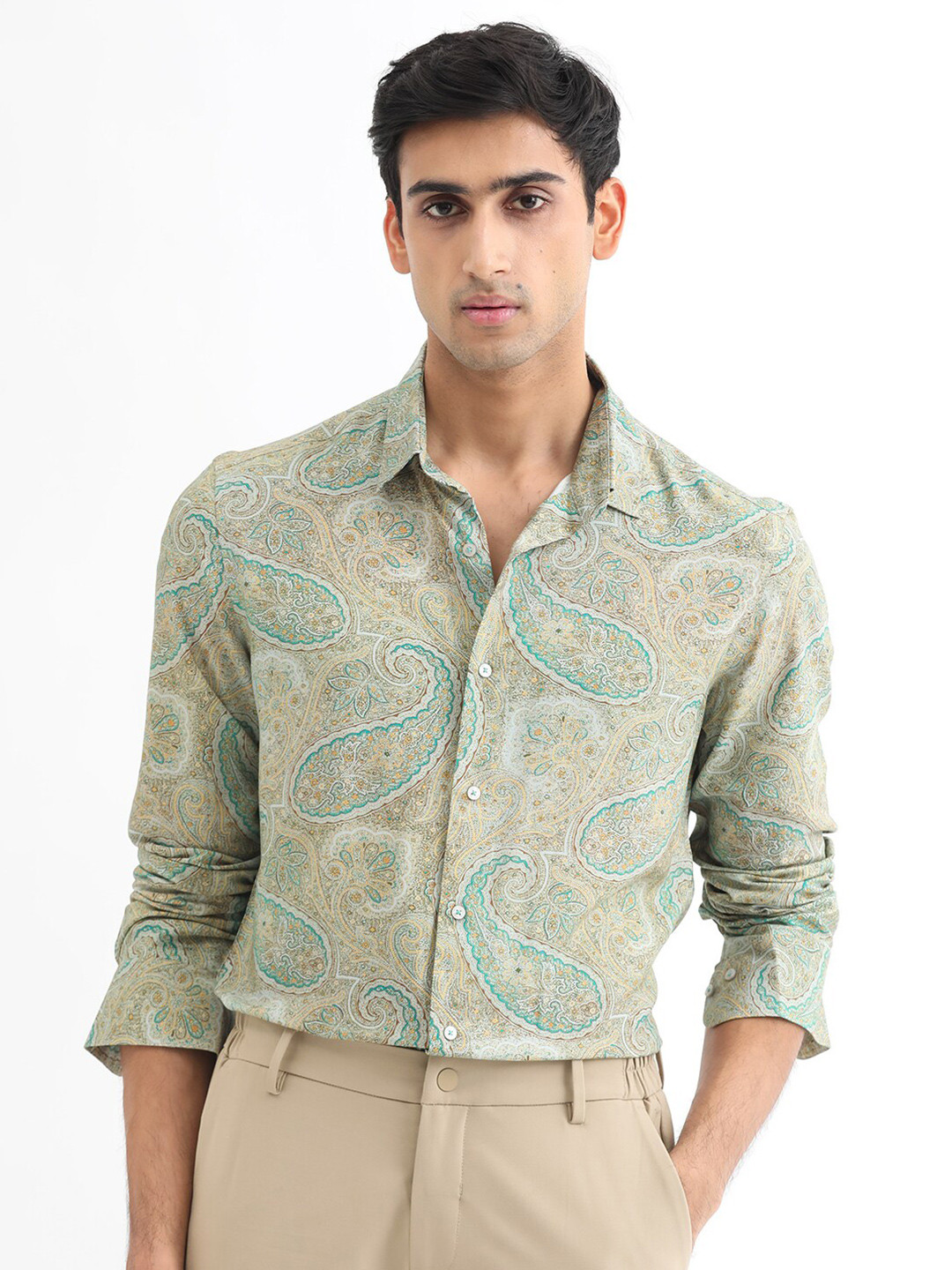 RARE RABBIT Men Rego Ethnic Motifs Printed Slim Fit Shirt