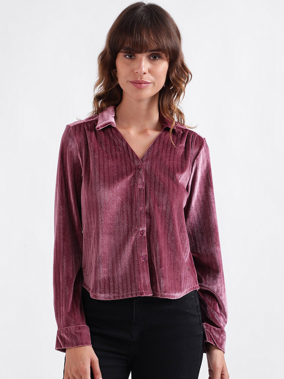ELLE Vertical Striped Boxy Shirt