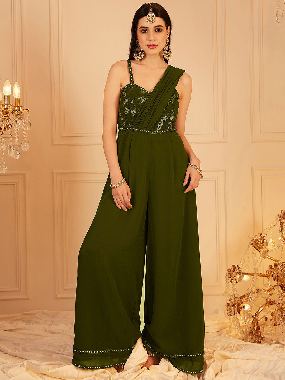 Indo Street Self Design Shoulder Straps Ethnic Basic Jumpsuit - Jumpsuit for Women 25588810 | Myntra