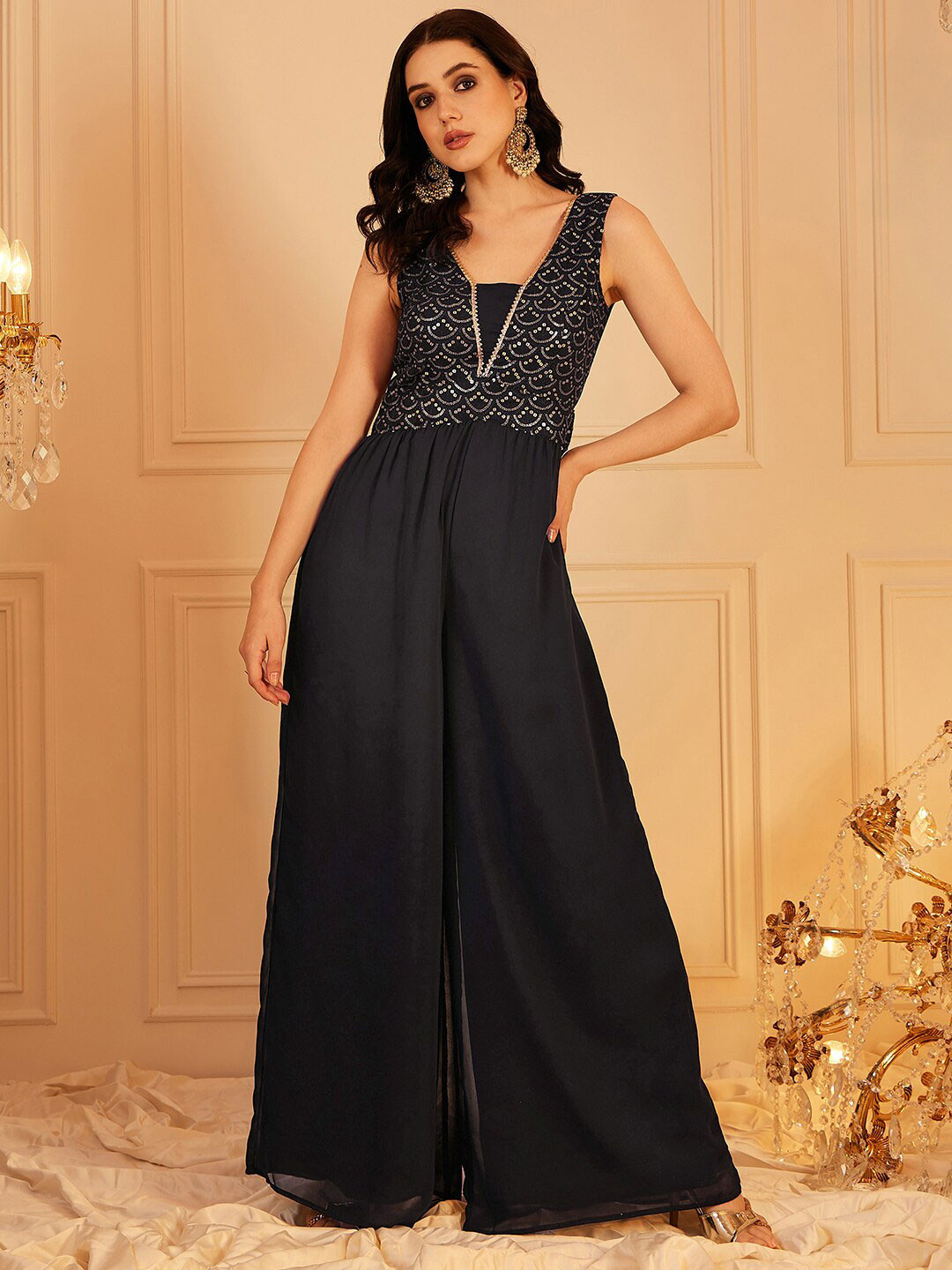 indo street Self Design Sleeveless Ethnic Basic Jumpsuit