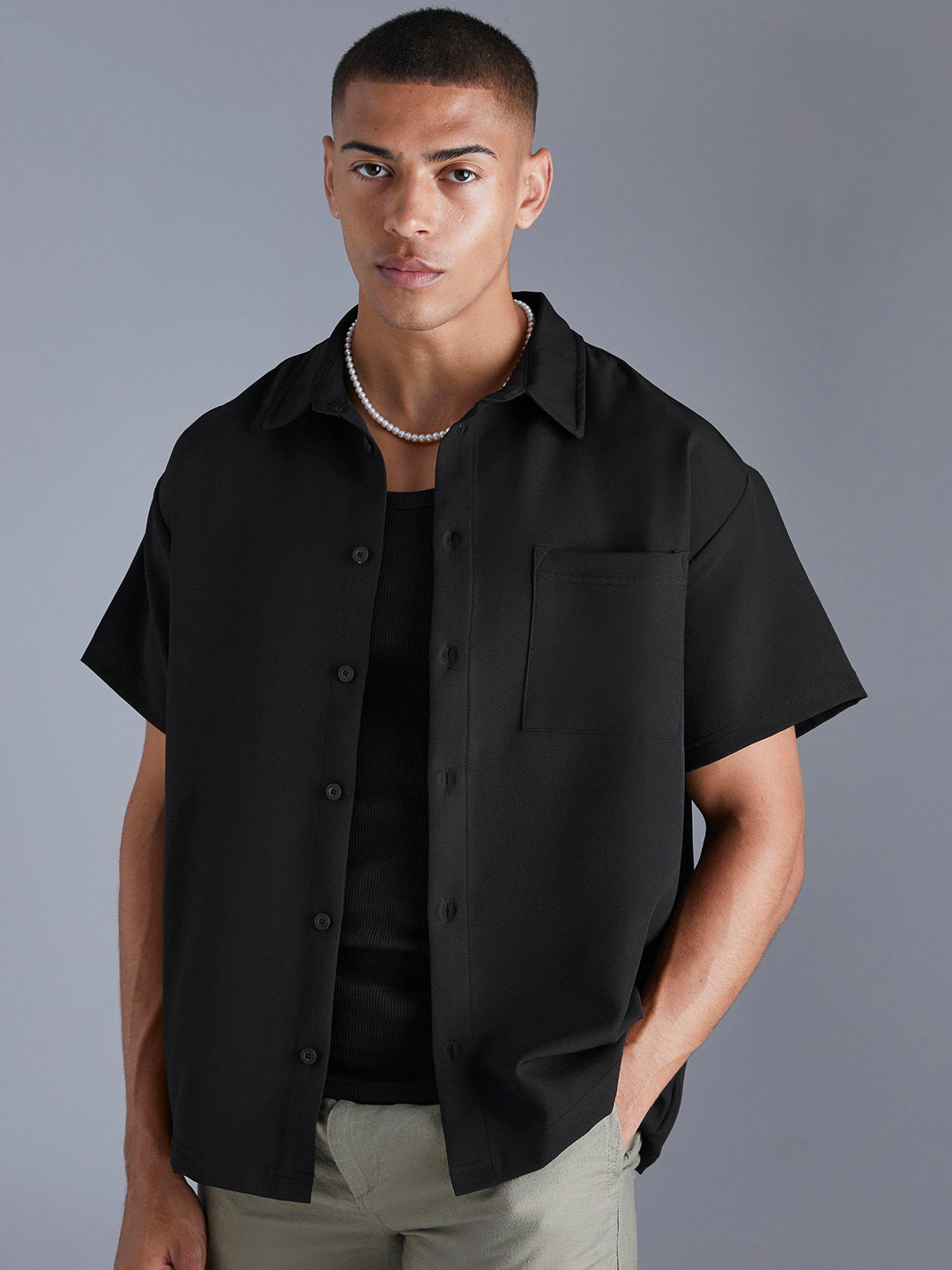 boohooMAN Boxy Smart Stretch Shirt