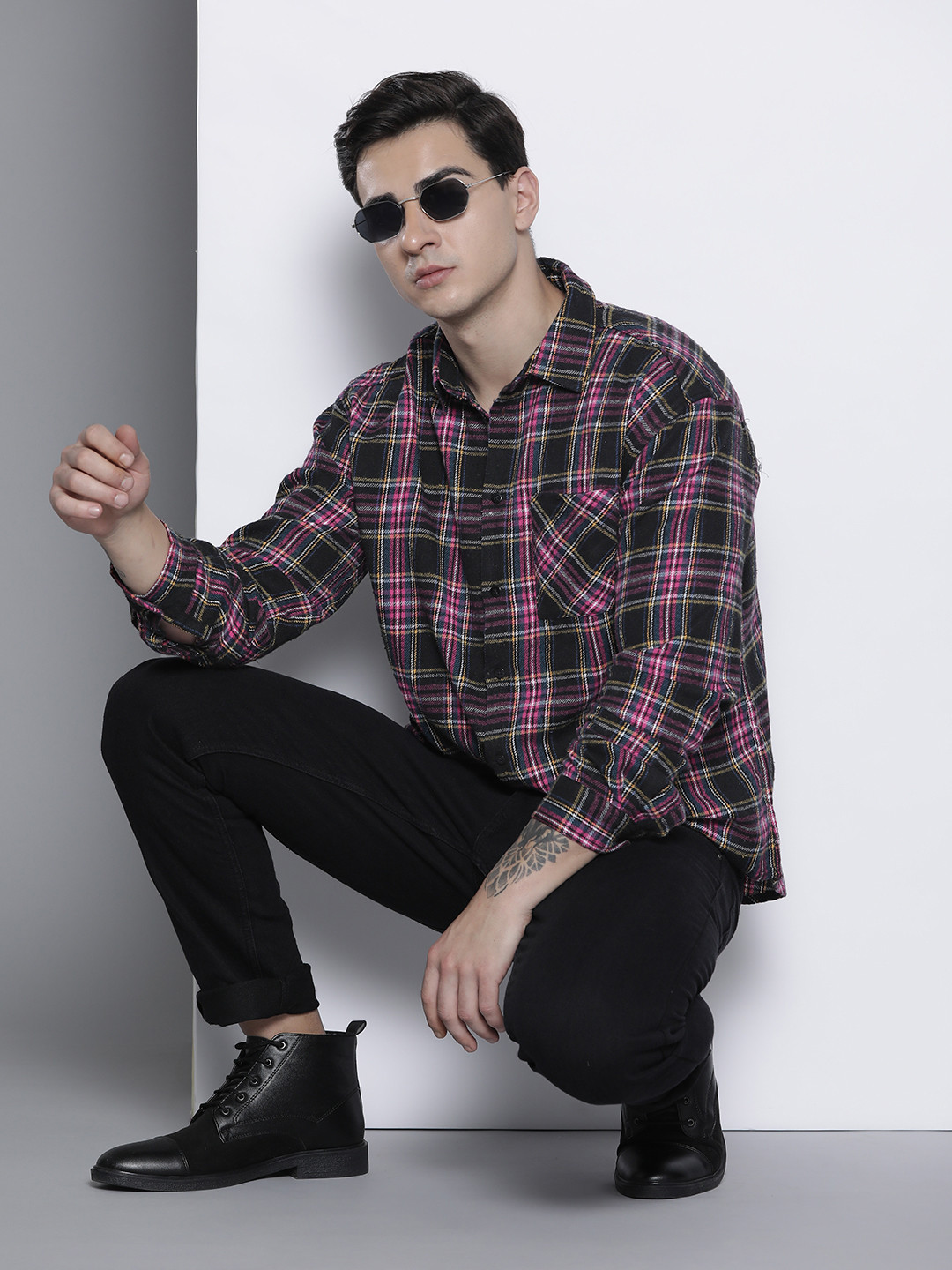 boohooMAN Flannel Checked Oversized Shirt