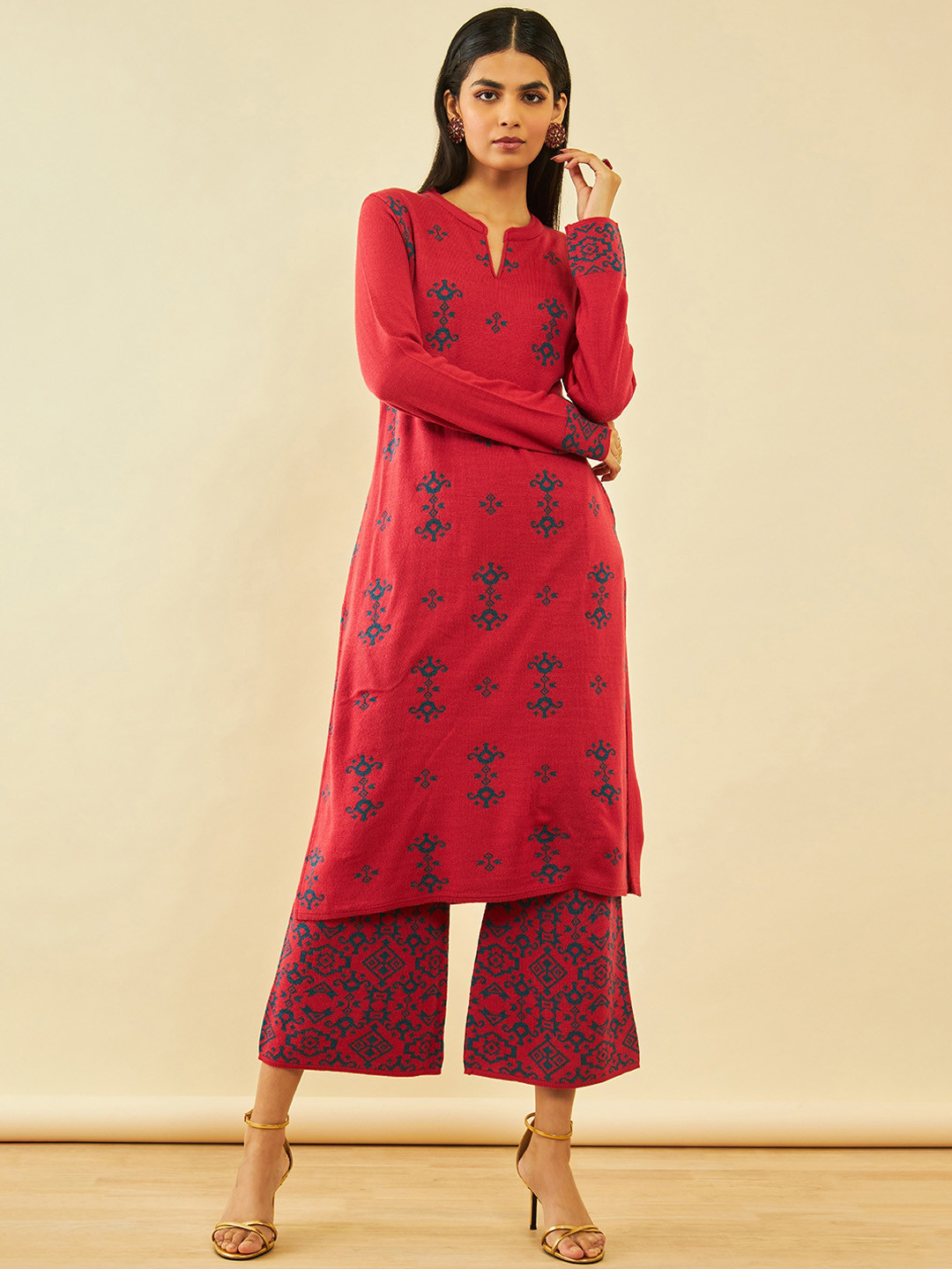 Soch Rust Self Design Regular Straight Kurta with Trousers