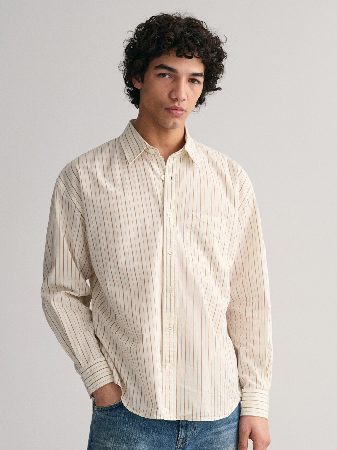 GANT Oversized Striped Spread Collar Long Sleeves Casual Pure Cotton Shirt