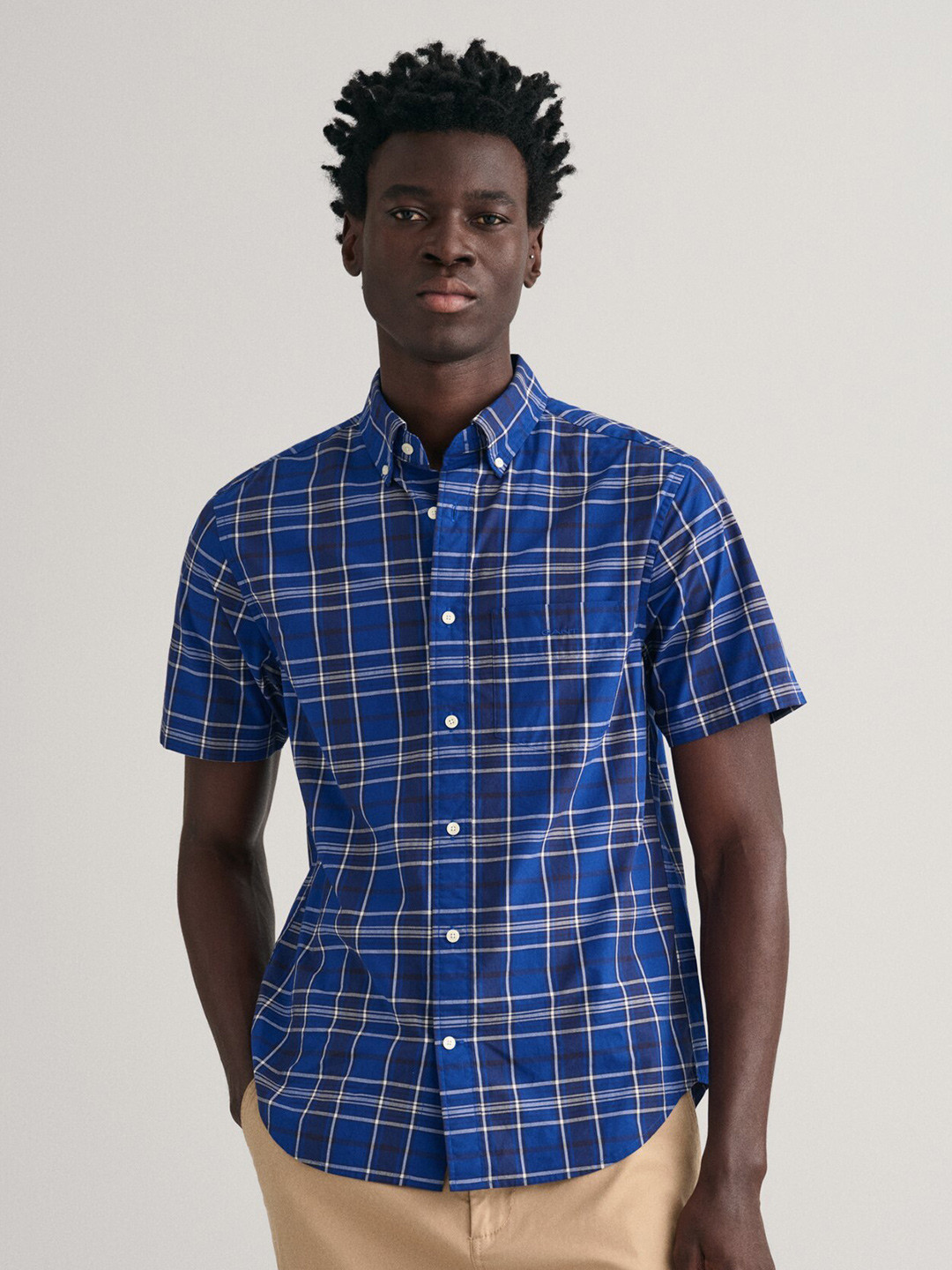 GANT Checked Button-Down Collar Short Sleeves Casual Pure Cotton Shirt