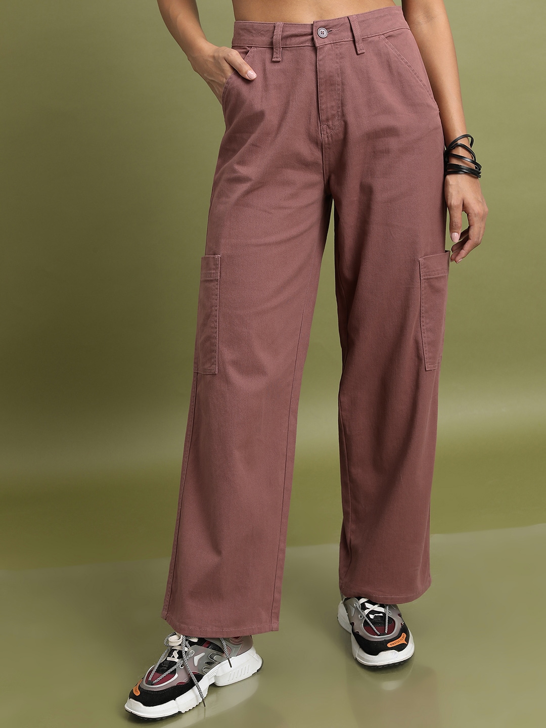 Tokyo Talkies Women Brown Solid Flared Casual Trousers