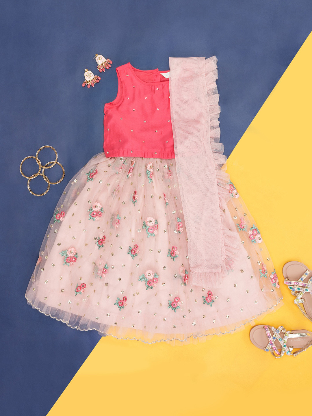 AKKRITI BY PANTALOONS Girls Embellished Thread Work Ready to Wear Lehenga Choli