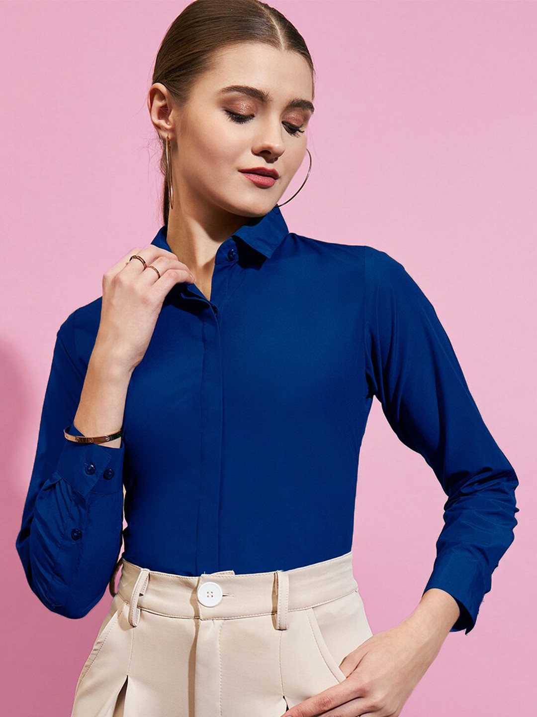ASCIIBLUES Slim Fit Spread Collar Formal Shirt