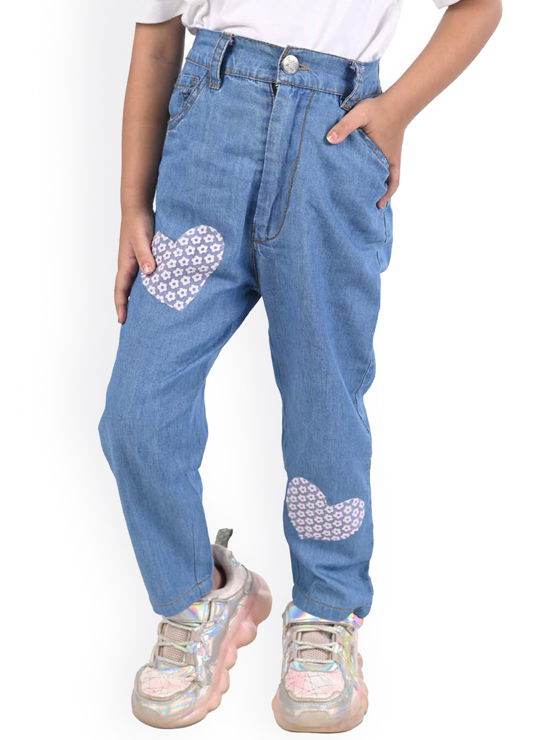 Budding Bees Girls Printed Clean Look Stretchable Jeans
