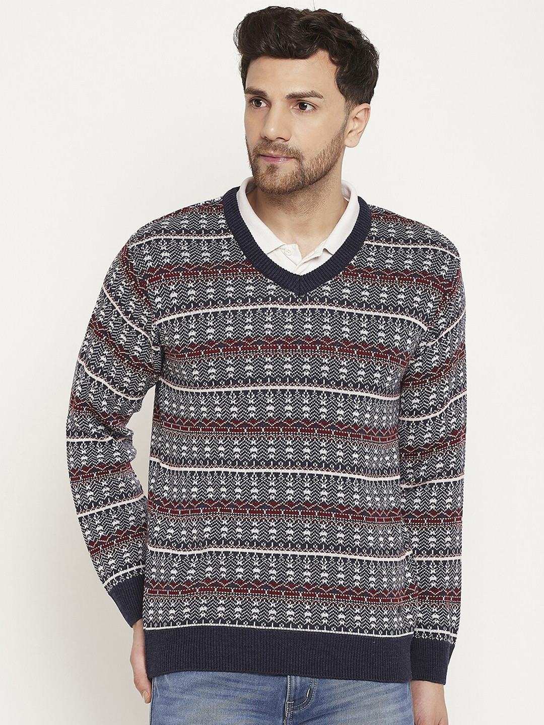 Duke Self Design V-Neck Acrylic Pullover