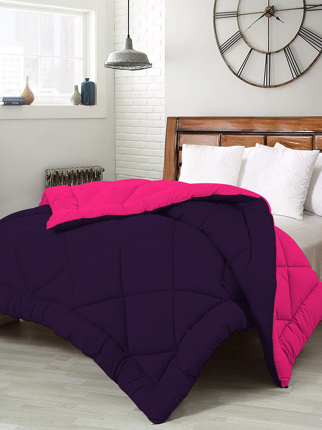 RF RELAXFEEL Blue & Pink Microfiber Heavy Winter 233 GSM Reversible Single Bed Quilt