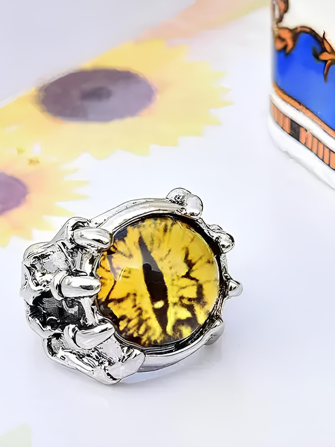 KARISHMA KREATIONS Unisex Stone-Studded Demon Evil Eye Finger Ring