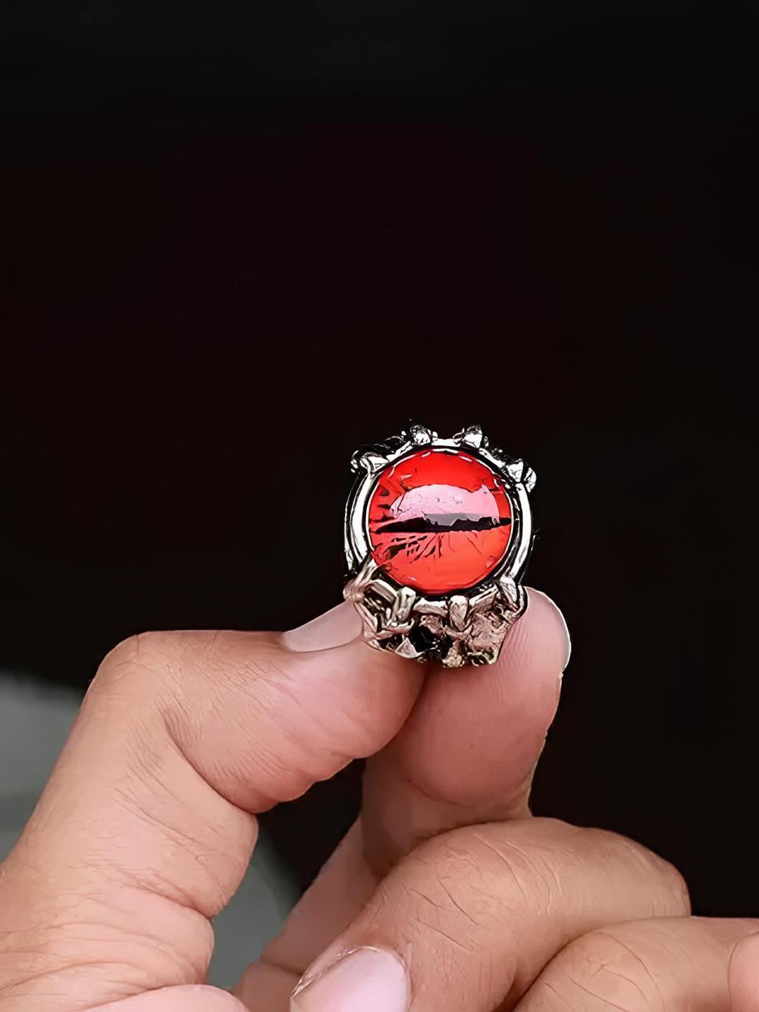 KARISHMA KREATIONS Stainless Steel Evil Eye Stone Studded Adjustable Finger Ring
