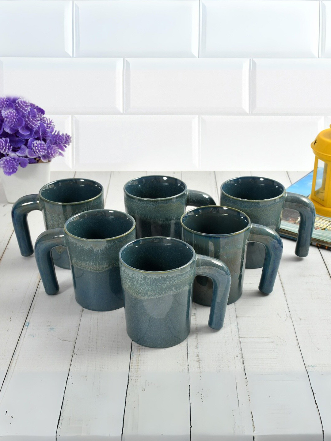 CLIO'S HERITAGE STORE Green Ceramic Microwave Safe 6 Piece Mugs-300ml