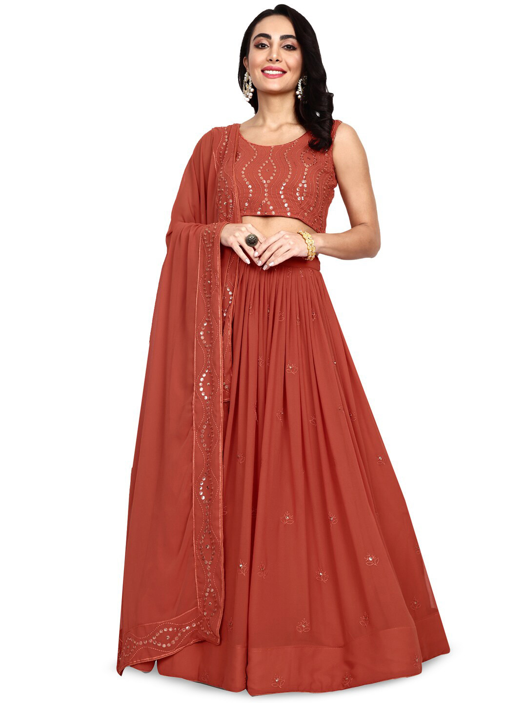 TIKODI Embellished Sequinned Semi-Stitched Lehenga & Unstitched Blouse With Dupatta