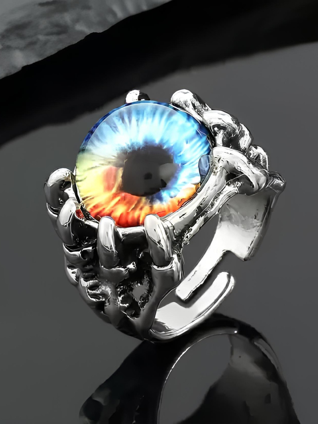 KARISHMA KREATIONS Unisex Stainless Steel Evil Eye Detailed Finger Ring