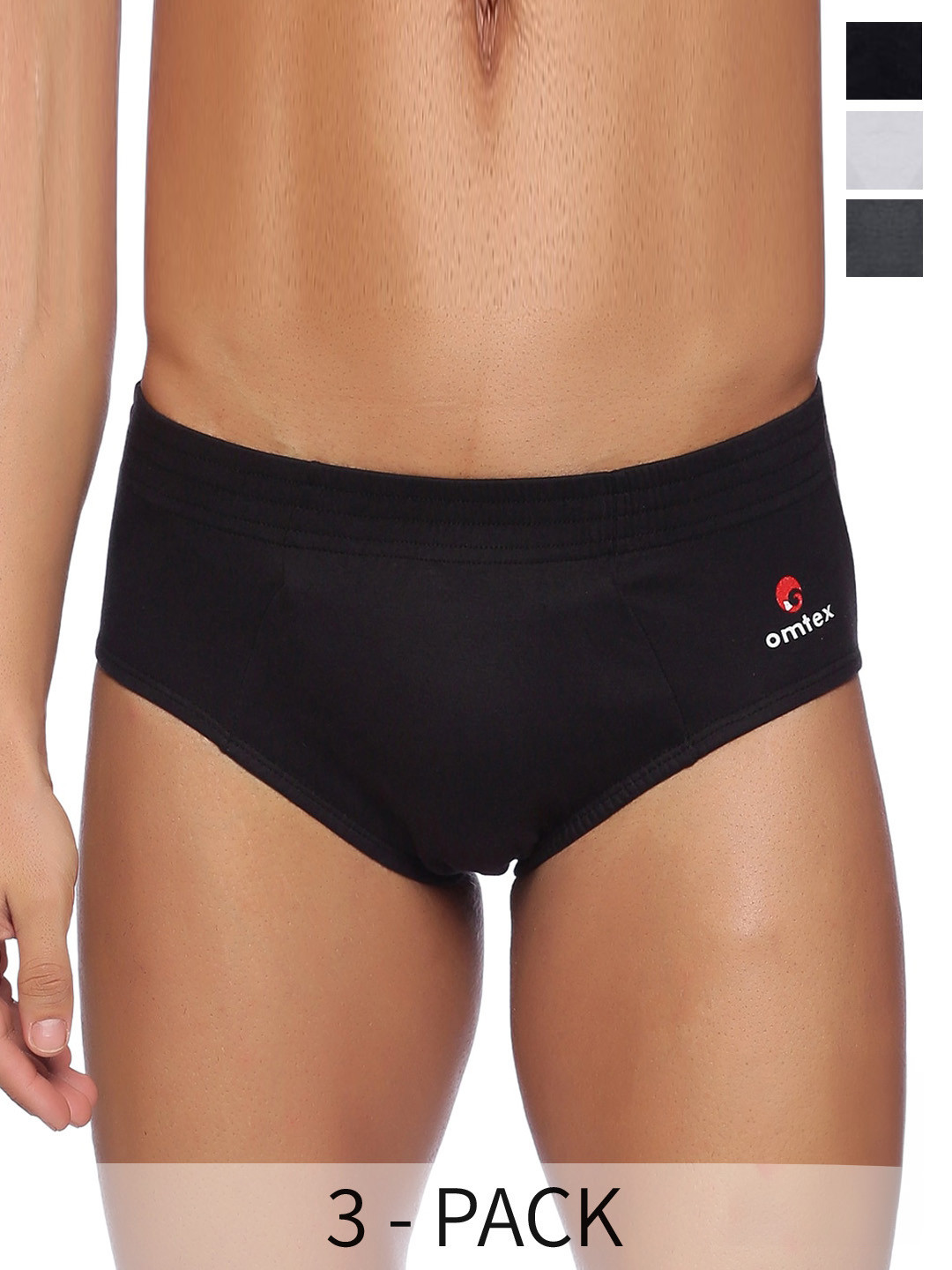 Omtex Pack Of 3 Cotton Basic Sports Briefs Sprt-Brf-Blk-Gry-Wht-XS-P3