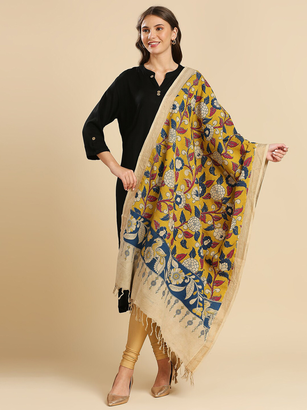 Dupatta Bazaar Floral Printed Pure Cotton Kalamkari Dupatta