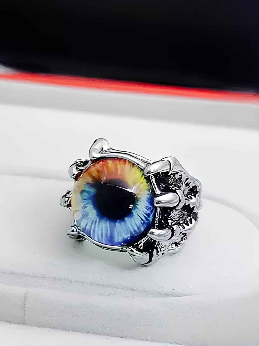 KARISHMA KREATIONS Stainless Steel Demon Evil Eye Adjustable Finger Ring Ring