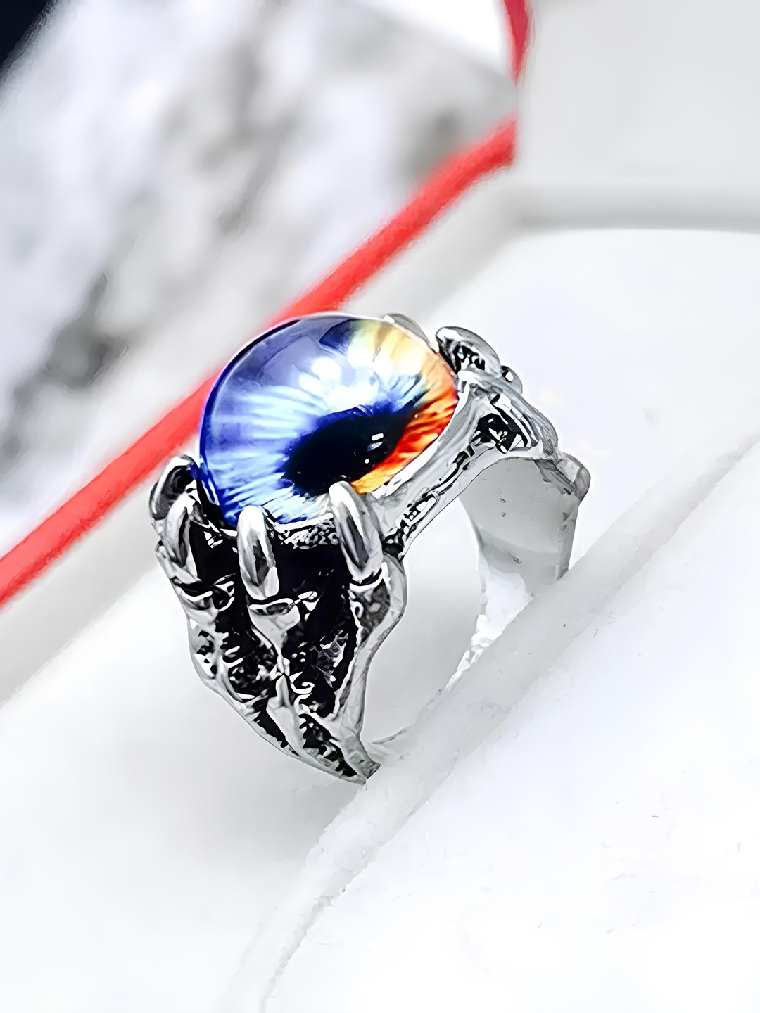 KARISHMA KREATIONS Unisex Stainless Steel Demon Evil Eye Adjustable Finger Ring