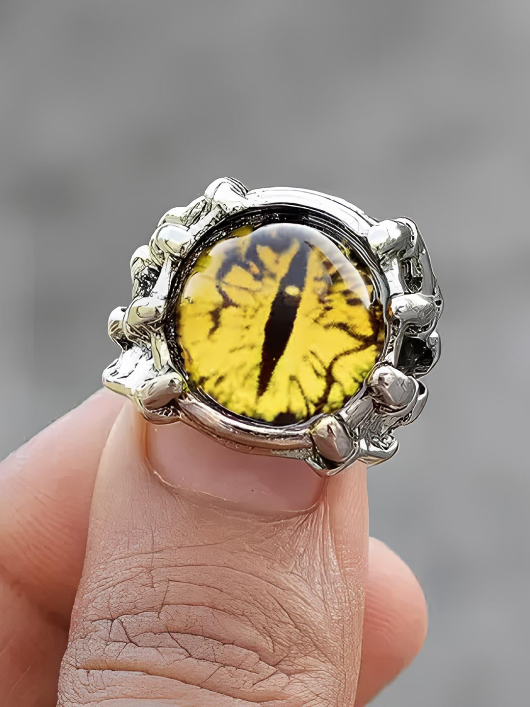 KARISHMA KREATIONS Unisex Stainless Steel Dargon Evil Eye Adjustable Finger Ring