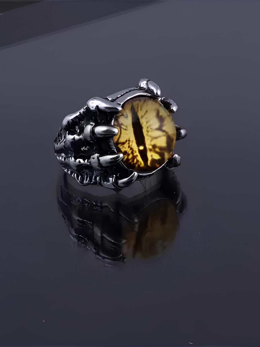 KARISHMA KREATIONS Unisex Stainless Steel Dargon Evil Eye Adjustable Finger Ring