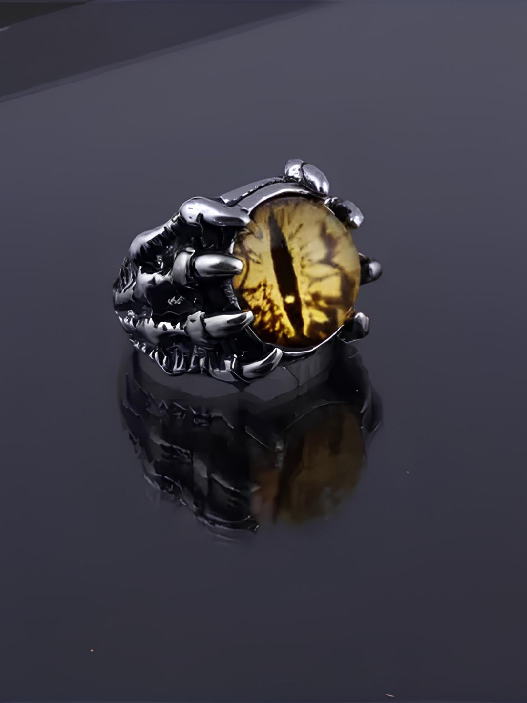 KARISHMA KREATIONS Stainless Steel Evil Eye Stone Studded Adjustable Finger Ring