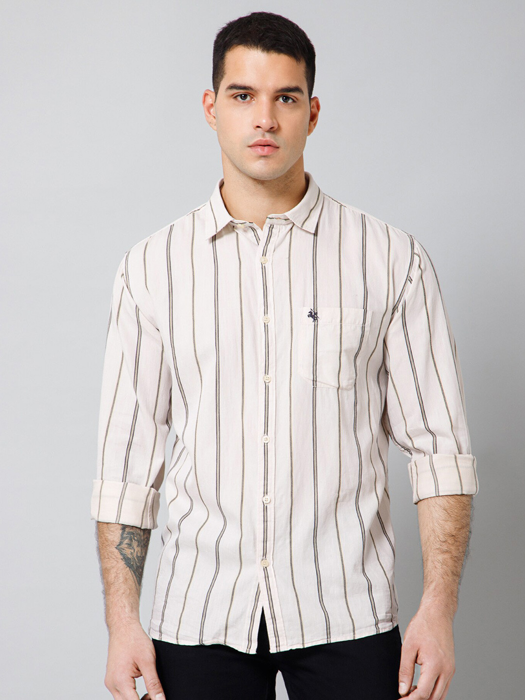 Cantabil Comfort Striped Cotton Casual Shirt
