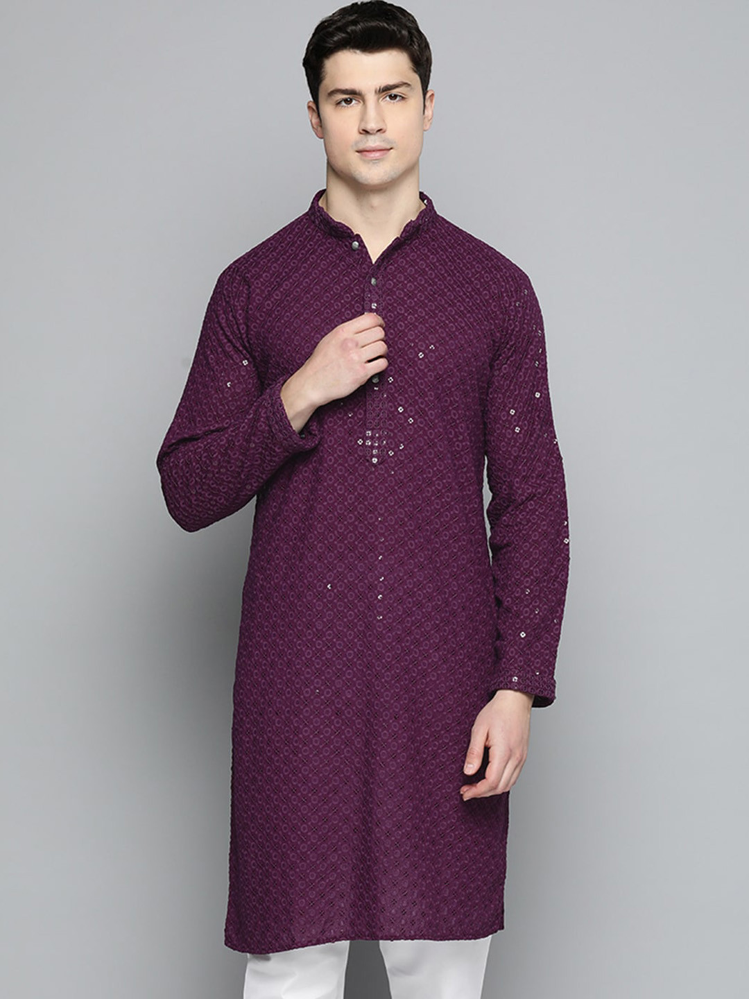 Jompers Chikankari Embroidered And Sequins Cotton Kurta
