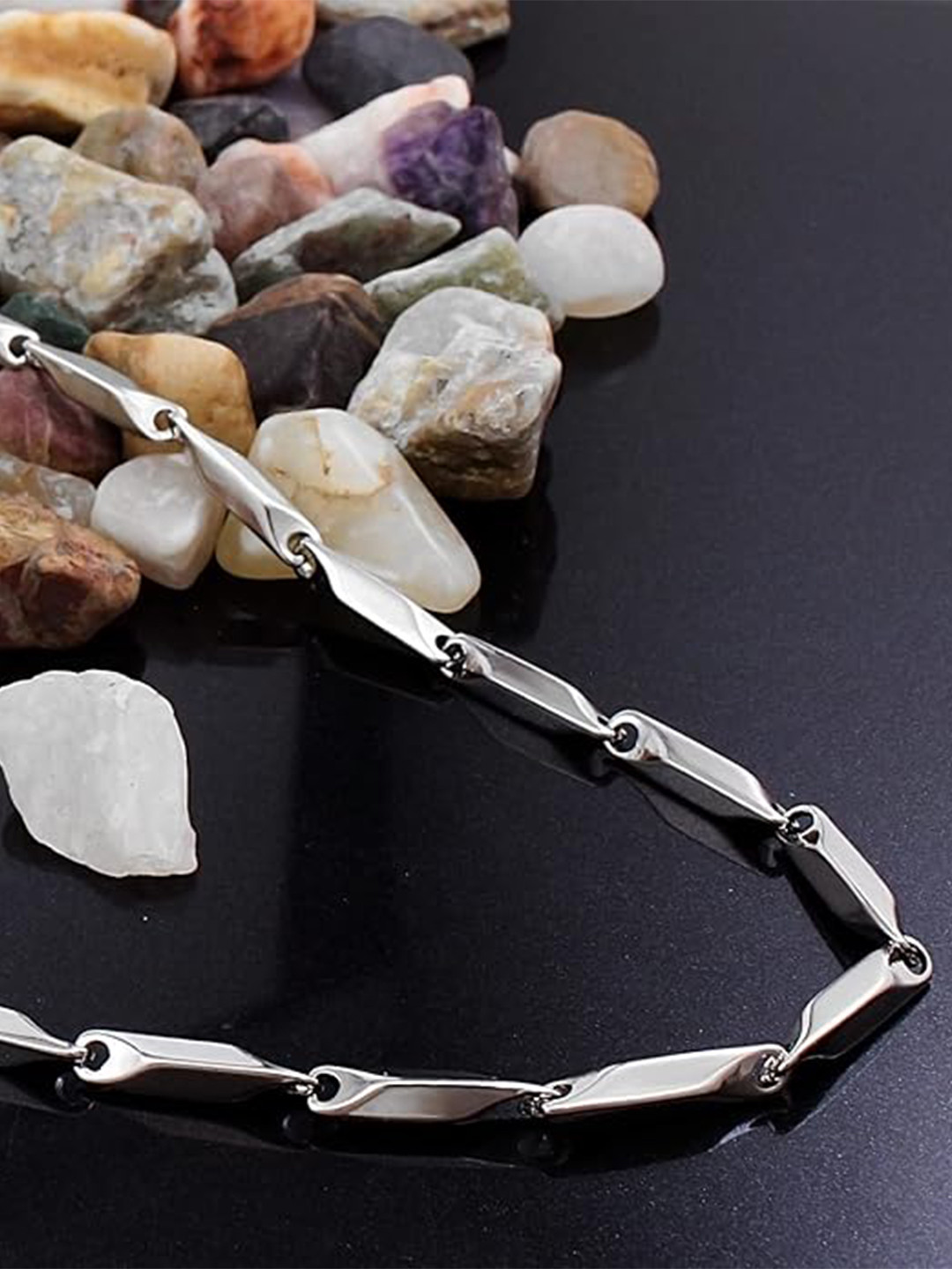 KRYSTALZ Silver-Plated Stainless Steel Rice Chain