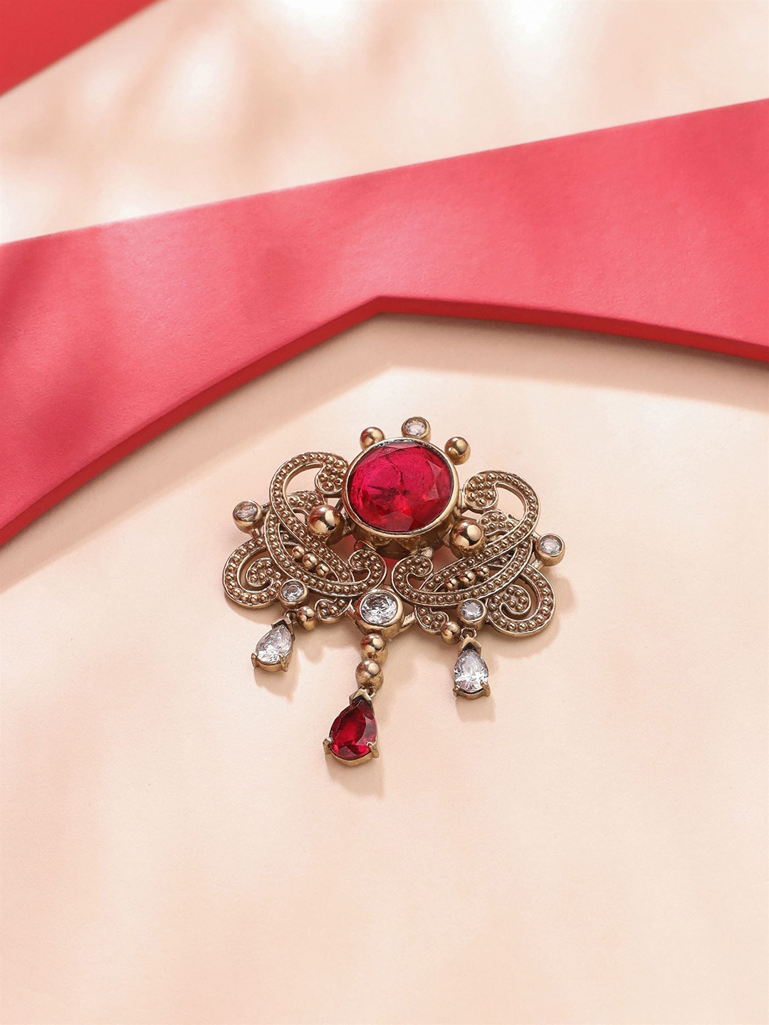 COSA NOSTRAA Metallic Artificial Stones and Beads Ethnic Charm Brooch