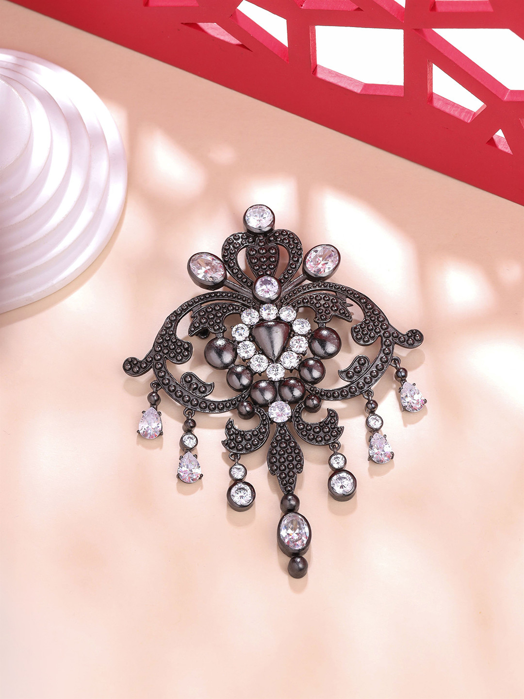 COSA NOSTRAA Men Stone Studded Victorian Vogue Brooch