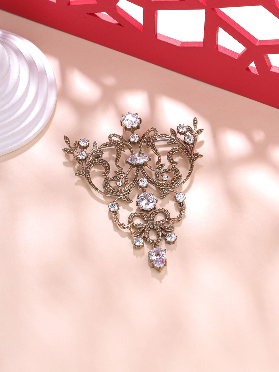 COSA NOSTRAA Men Stones Studded Vintage Victorian Brooch