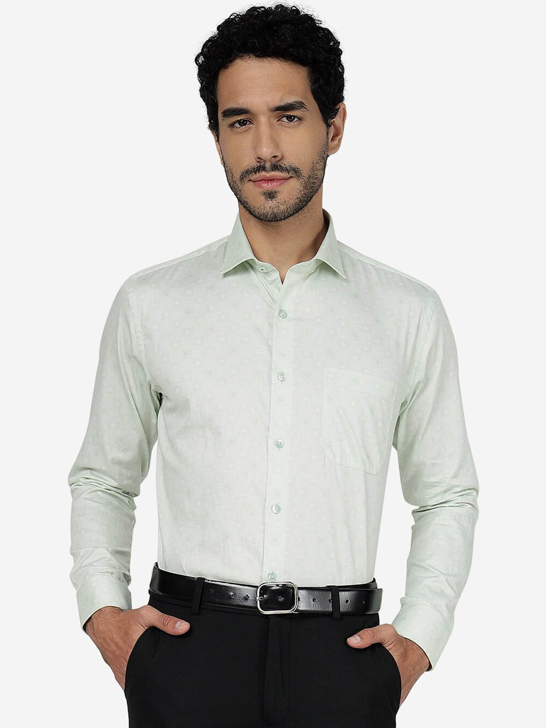 METAL Men Green Slim Fit Opaque Printed Casual Shirt