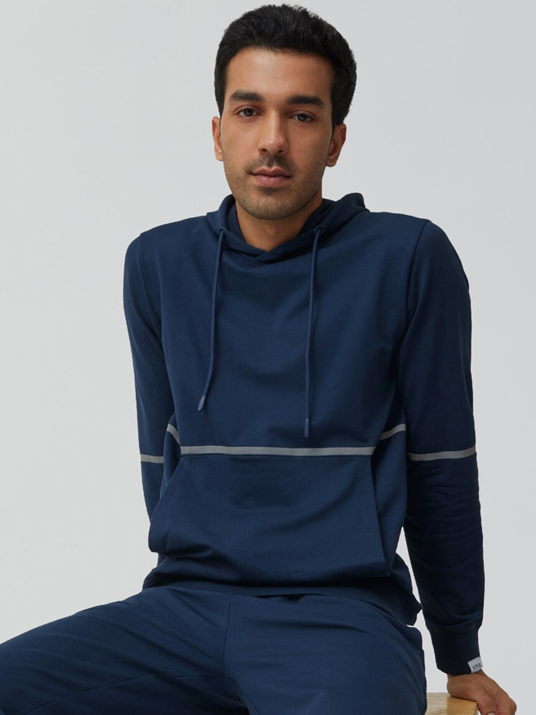 XYXX Men Regular Fit Solid Midnight Blue Hoodie