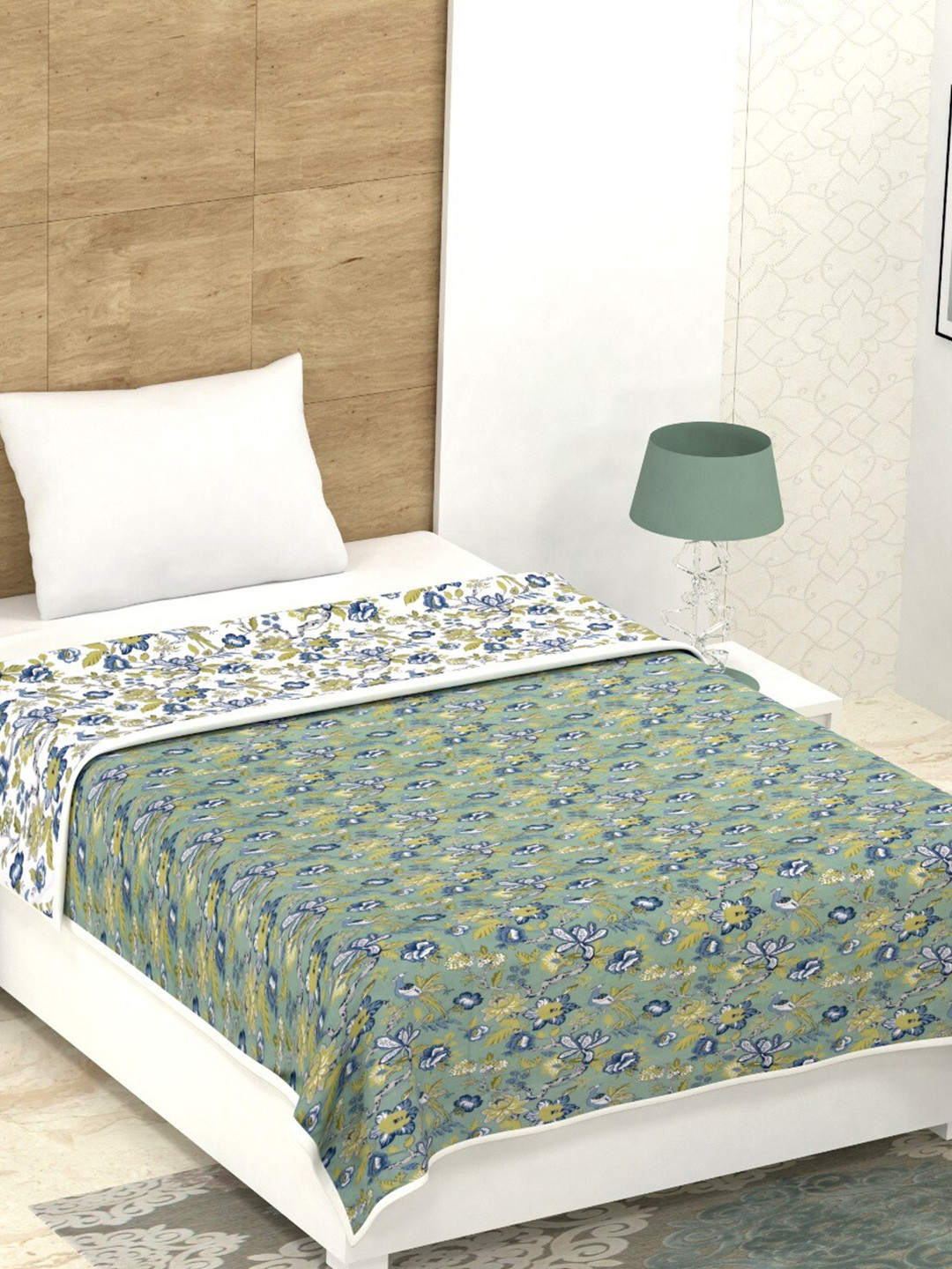 Jinaya's Green & Blue Floral Mild Winter 210 GSM Single Bed Dohar