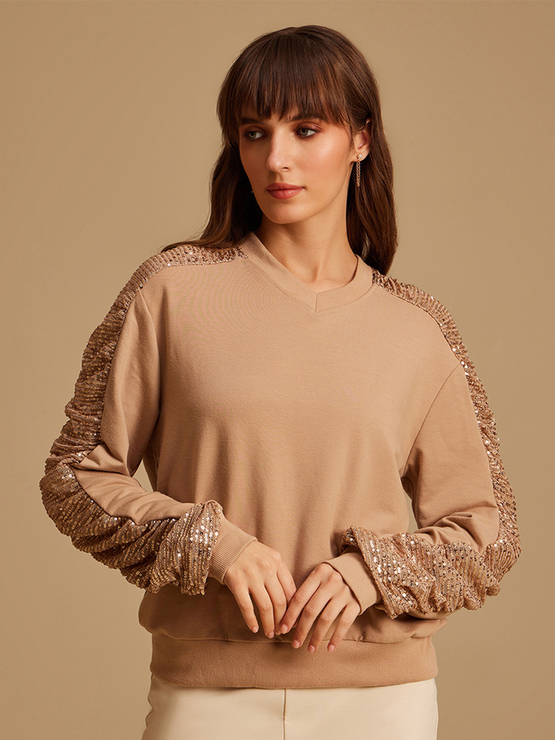 Kazo V-Neck Long Sleeves Sequinned Sweatshirt